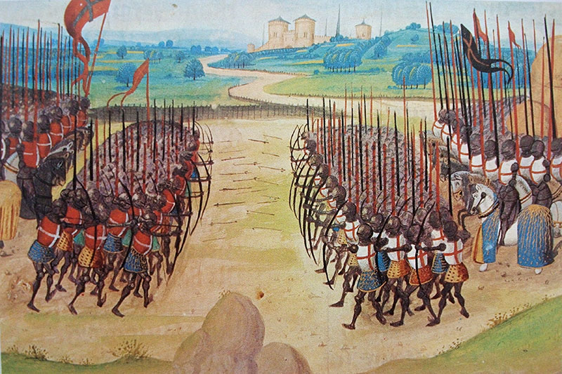 “The Battle of Azincourt,” 15th-century miniature, Enguerrand de Monstrelet