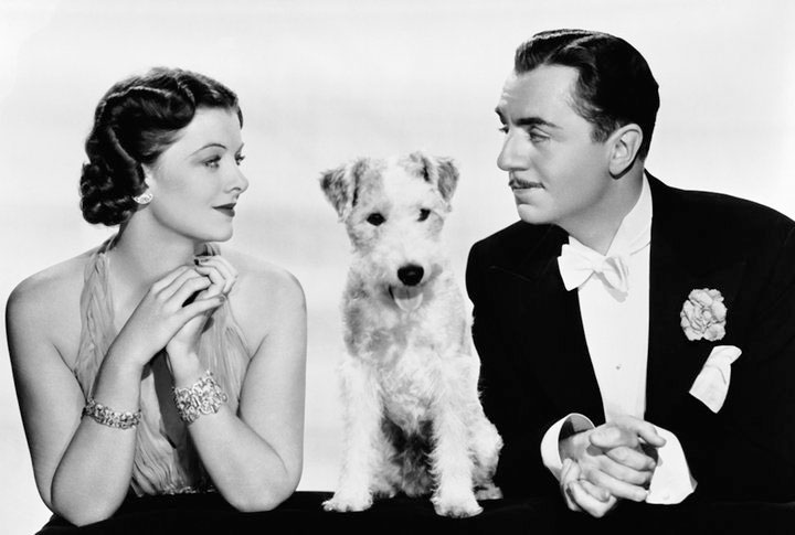 Myrna Loy, Skippy (as Asta), and William Powell in The Thin Man