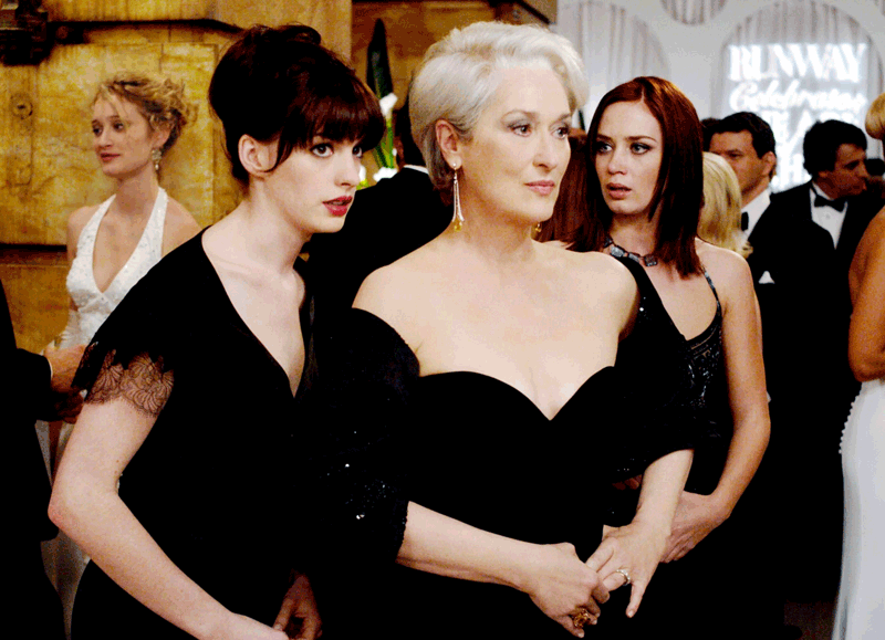 Anne Hathaway, Meryl Streep, and Emily Blunt in The Devil Wears Prada