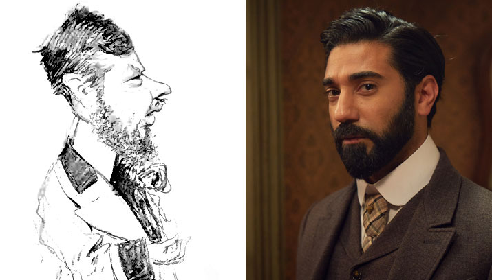 Charles Léandre's caricature of Pierre Veber (l) and Ray Panthaki